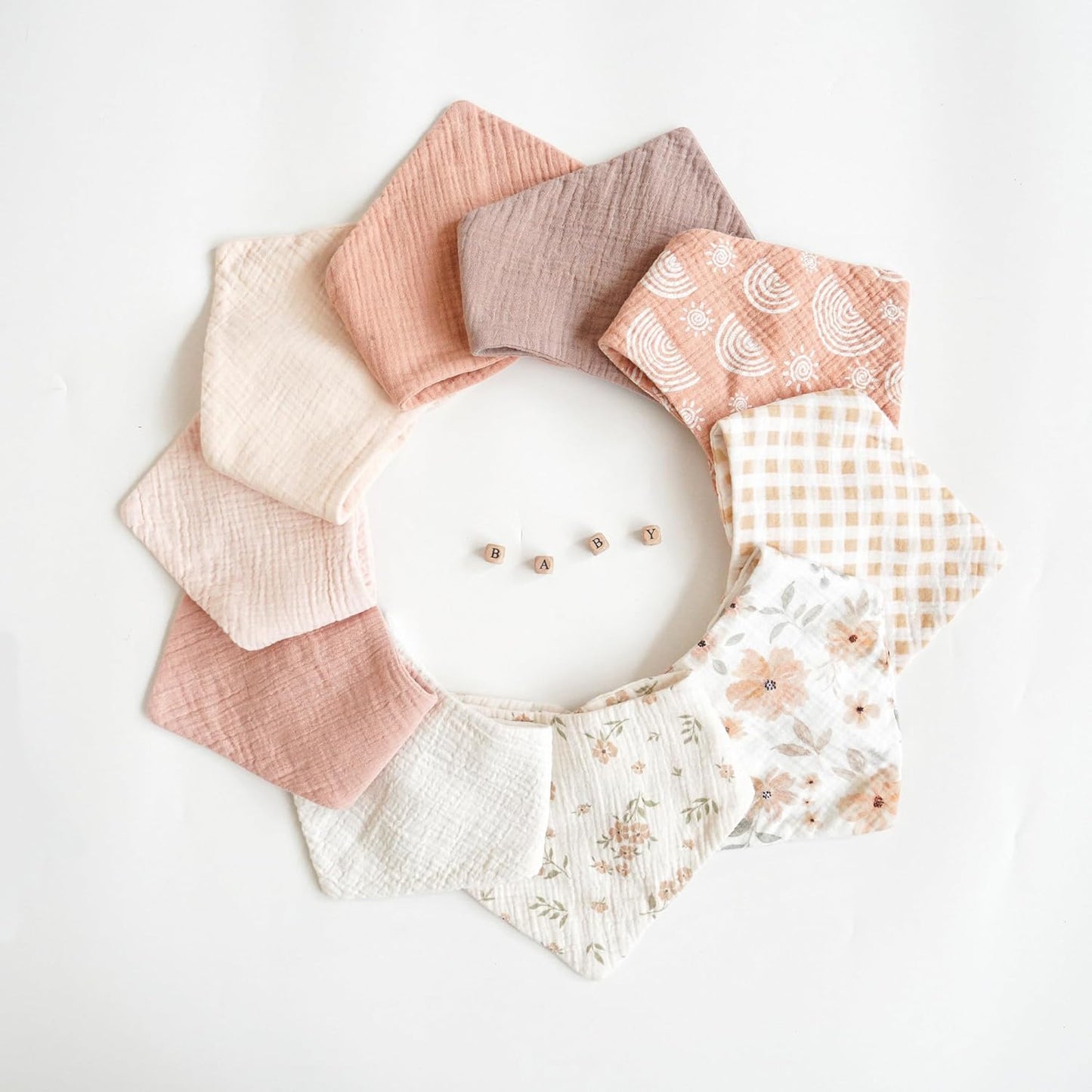 Konssy Muslin Baby Bibs 10 Pack Baby Bandana Drool Bibs 100% Cotton for Unisex Boys and Girls, Soft Absorbent Set for Teething and Drooling