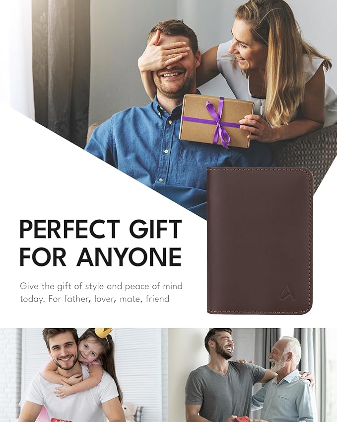 ALLIVE Passport Holder for Travel Women Men,Genuine Leather Passport Cover Wallet,Travel Must Haves Airport Essentials Travel Gifts Brown