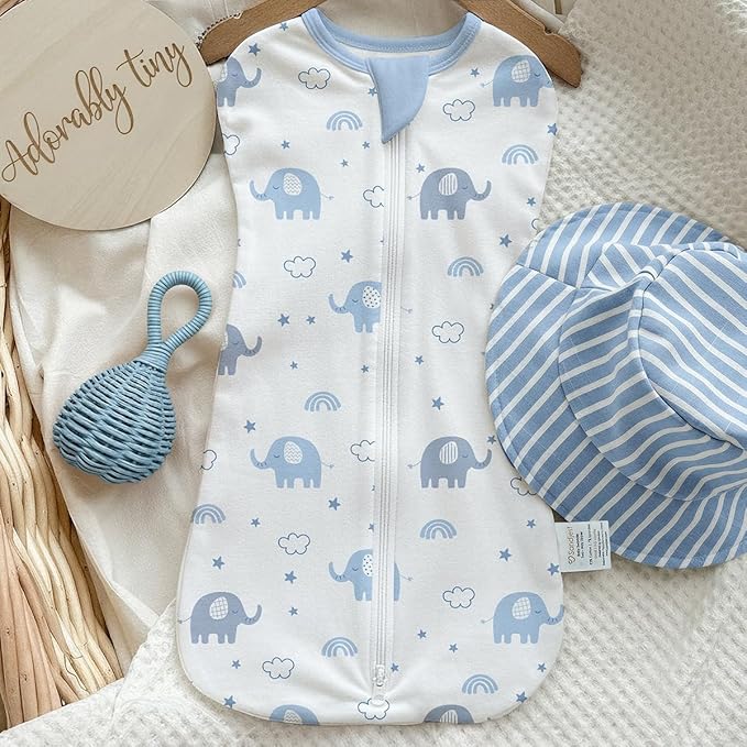 Baby Swaddle 0-2 Months, Cotton Arm-In Zipper Sleep Sack, Wearable Blankets Wrap for Newborn Infant Girls and Boys (Elephant, Pack of 1)