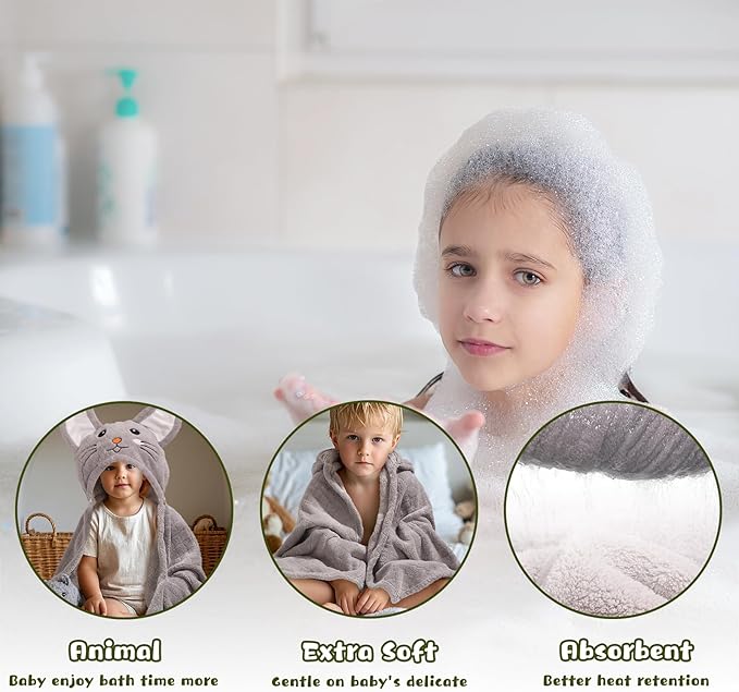 Baby Towels with Hood, Kids Towels Bath Towels for Boy Girl 0-5 Years, 2-Pack Soft & Absorbent Kids Hooded Bath Towels for Toddlers 1-3, Baby Bath Towels with Hood Large 50'' x 32'' Thick