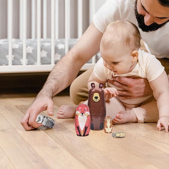 Russian Nesting Dolls, 5 Pcs 6 "Tall Animal Nesting Easter Eggs Toys, Stacking Wooden Handmade Matryoshka Dolls for Kids Toddlers Birthday or Home Decoration Gift (Bear)