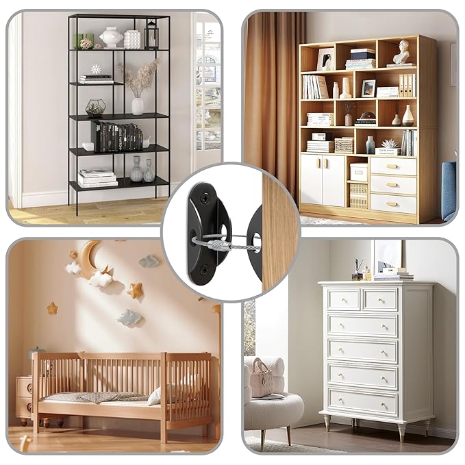 Utook Furniture Anchors for Baby Proofing, Anti Tip Furniture Anchor Securing 420lbs Tension Earthquake Resistant Metal Furniture Wall Anchor Prevent Baby Pet from Falling Furniture(16Pack,Black)