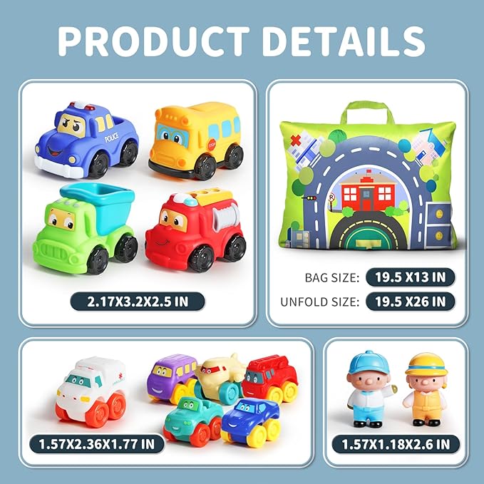 ALASOU 12 PCS Soft Rubber Car Toys for 1 Year Old Boy with Playmat/Storage Bag|1 Year Old Boy Gifts|1st Birthday Gifts for Toddler Toys Age 1-2|Baby Toys 12-18 Months