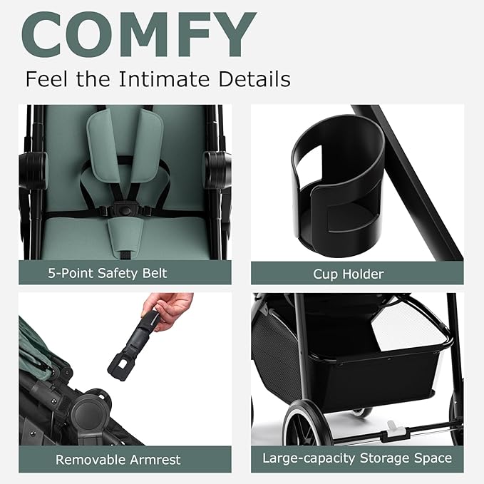 INFANS 2 in 1 Baby Stroller, High Landscape Infant Stroller & Reversible Bassinet Pram, Foldable Pushchair with Adjustable Canopy, Cup Holder, Storage Basket, Suspension Wheels (Green)