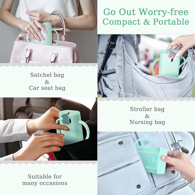 MOMUSE Dual-Lid Squeeze Pouch Holder for Food Pouches & Drink Boxes, Baby Pouch Holder with Larger Capacity, Versatile Design for Self-Feeding, Anti-Squeeze Pouch Holder No Spill No Mess, Pink & Green