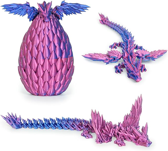 3D Printed Dragon Eggs with Articulated Fly Dragon Inside, Collectible Figurines Fidget Toy for Adults Kids Birthday Easter Christmas White Elephant Gifts for Friends Colleagues(Purple, M size)