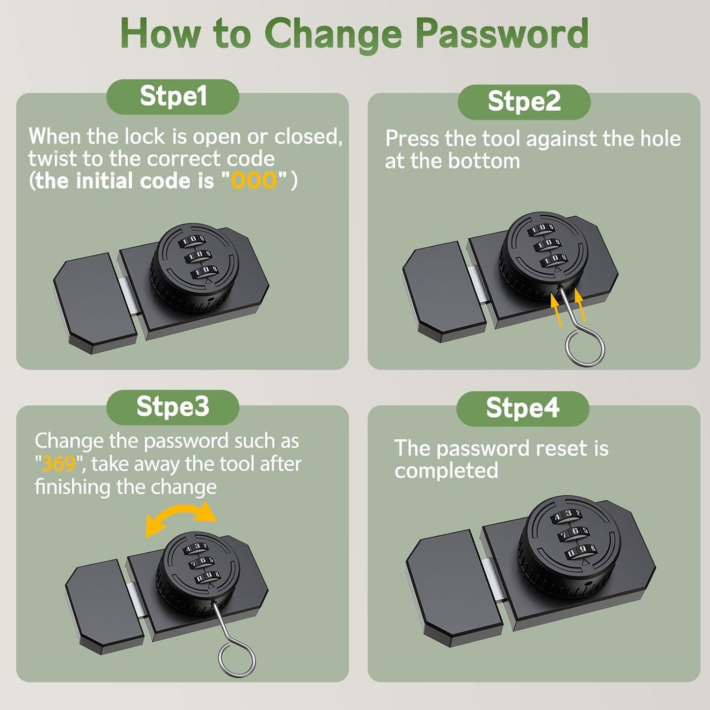 Keyless 3-Digit Combination Lock, Mechanical Stick-on Drawer Latch, Security Adhesive Cabinet Lock for Closet & Barn One-Way Doors (1, Black)