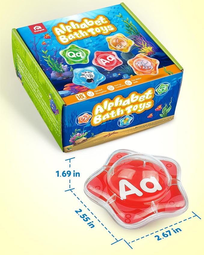 Coogam Starfish Floating Bath Toys, 26pcs Bathtub Alphabet Letters Set, Montessori Educational Water Pool Toy Learning Activities Shower Toy Gift for Preschool Years Old Toddlers