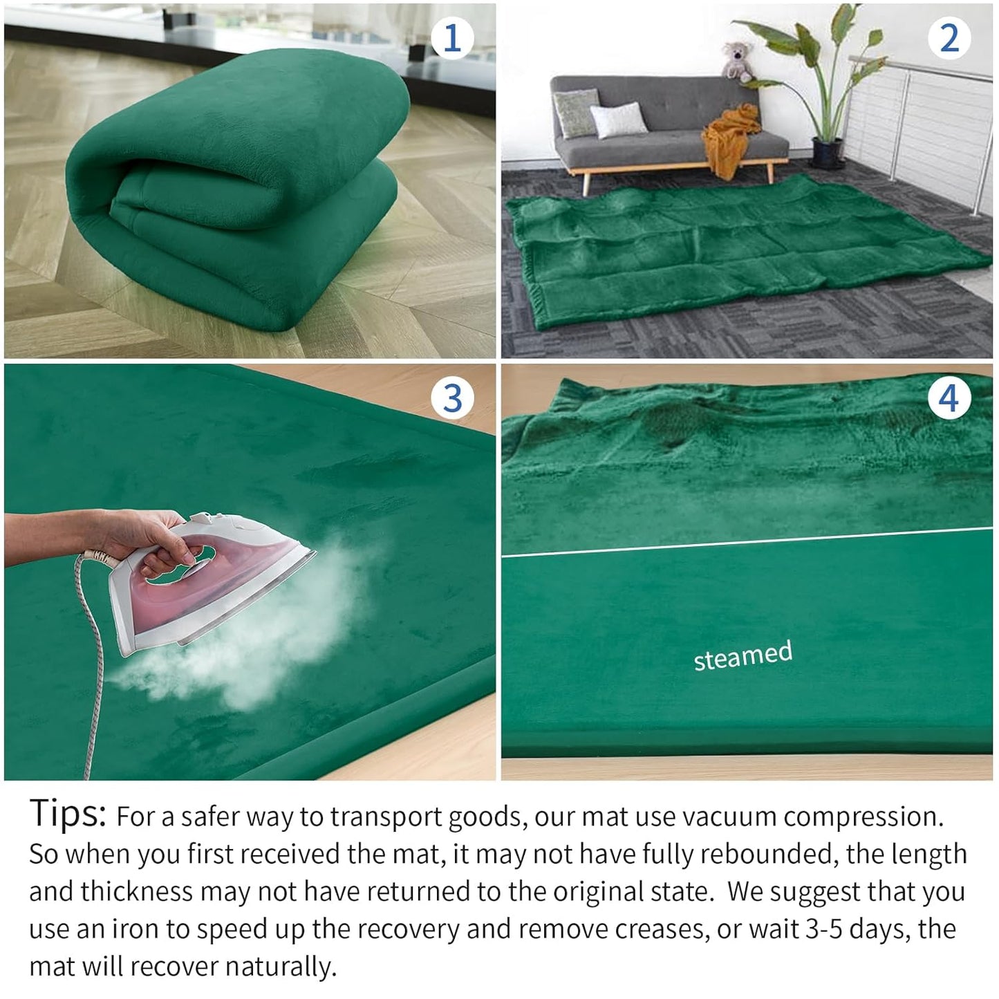 Baby Play Mat for Floor,1.3" Thick Memory foam Tummy Time Mat,Soft Coral Velvet Nursery Rug,Extra Large Non Slip Crawling Mat for Toddlers,Infants,kids,Yoga Mat,Tatami Style for Living Room(Dark Green)