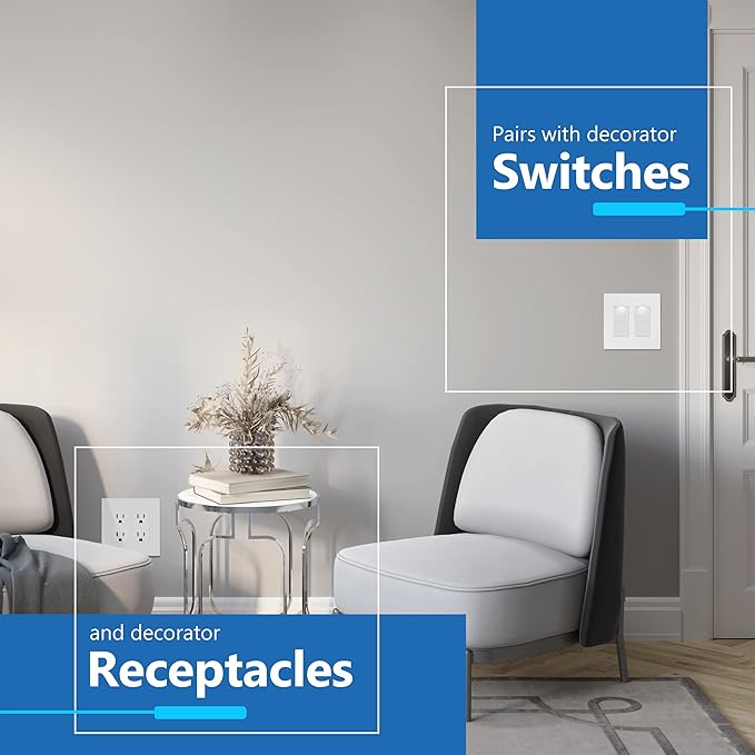 LIDER Brushed Finish Double Decorator Switch Cover, Screwless Wall Plate, Mid-Size 2-Gang 4.88" x 4.92", Unbreakable Polycarbonate Thermoplastic, UL Listed, LSWP-32M-BW10P, Brushed White, 10 pack