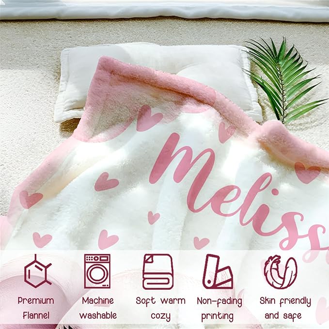 Personalized Baby Blanket for Girls, Custom Baby Blanket with Name, Soft Cozy Personalized Name Blankets for Kids, Customized Elephant Blankets for Infant Toddler Birthday Christmas
