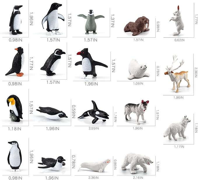 20PCS Arctic Animals Figurine Penguins and Polar Animals Figurine playset Christmas Birthday Party Supplies Decor for Cake