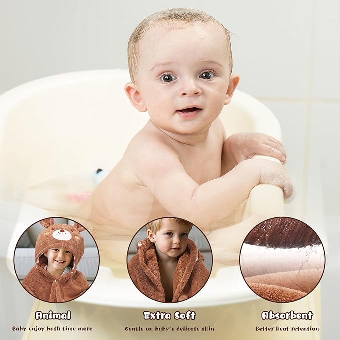 Toddler Bath Towel Baby Bath Towels Hooded Kids Towel for Boy Girl 0-5 Year, 2-Pack Thick Absorbent Toddler Towels Baby Towels with Hood, Large 50''x32''