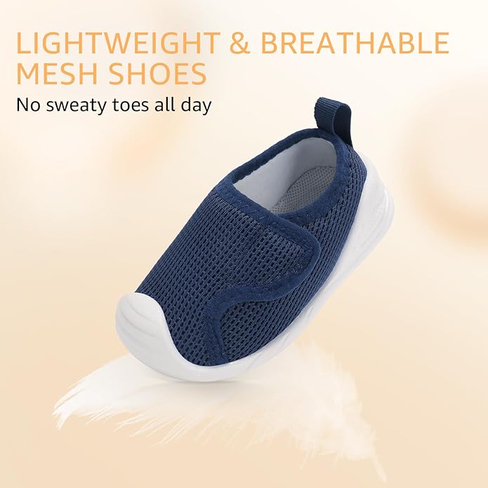 Baby Boys Girls First Walking Shoes Wide Toe Box Infant Sneakers Lightweight Breathable Slip On Barefoot Shoes