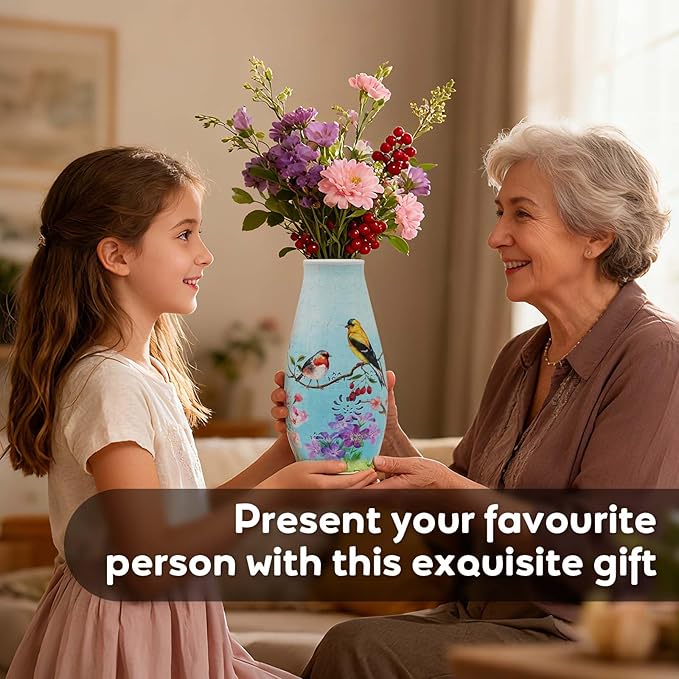 3D Puzzle Vase for Adults, 3D Puzzle Vases for Flowers, 152 Pcs 3D Puzzles Art Vase for Kids Ages 8-13, Cute Unique Flower Vases Decoration with Night Light, Crafts for Adults(Bird)