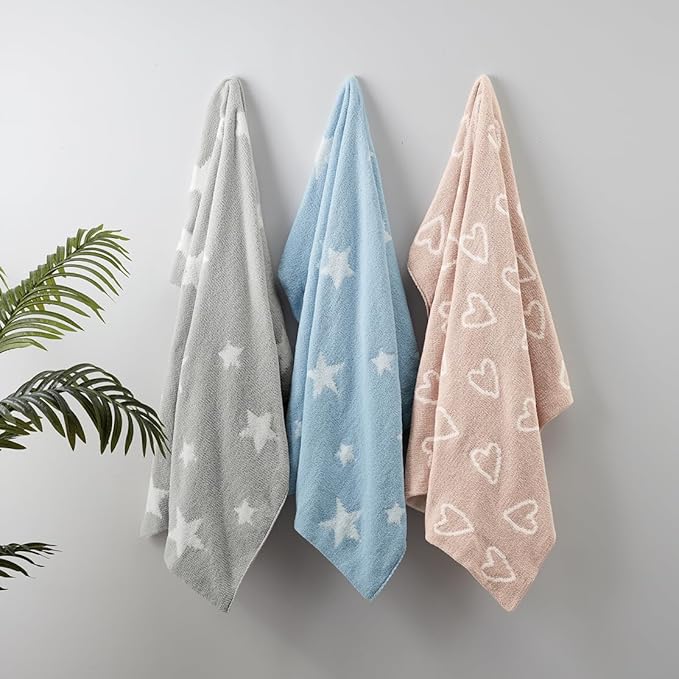 CREVENT 30"X40" Cozy Soft Warm Chenille Baby Blanket for Girls Boys, Newborn Essentials for Infant, Baby Shower Receiving Gift - Blue Star