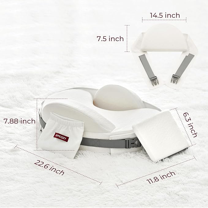 Momcozy CozyPro Nursing Pillow - All Around Lumbar & Arm Support - Safety Fence, Firm & Springy Memory Foam-Stable, Ergonomic Support, Easier Breastfeeding, Wider Cushion, Adjustable, Removable Cover