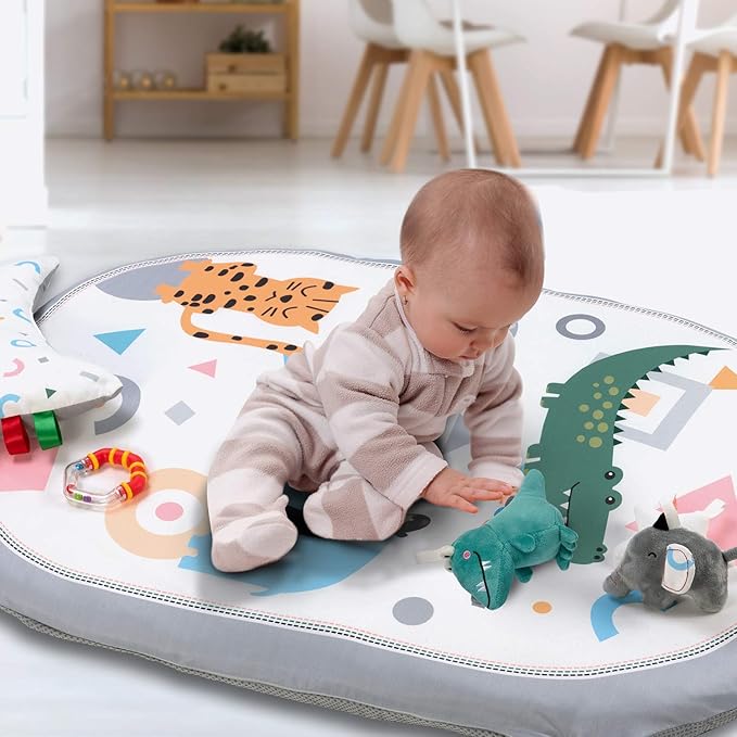 Lupantte 7-in-1 Baby Play Gym Mat with 2 Washable Covers, Infant Activity Mat with 6 Sensory Toys for Visual, Hearing & Cognitive Development, Thick Non-Slip Playmat for Babies & Toddlers