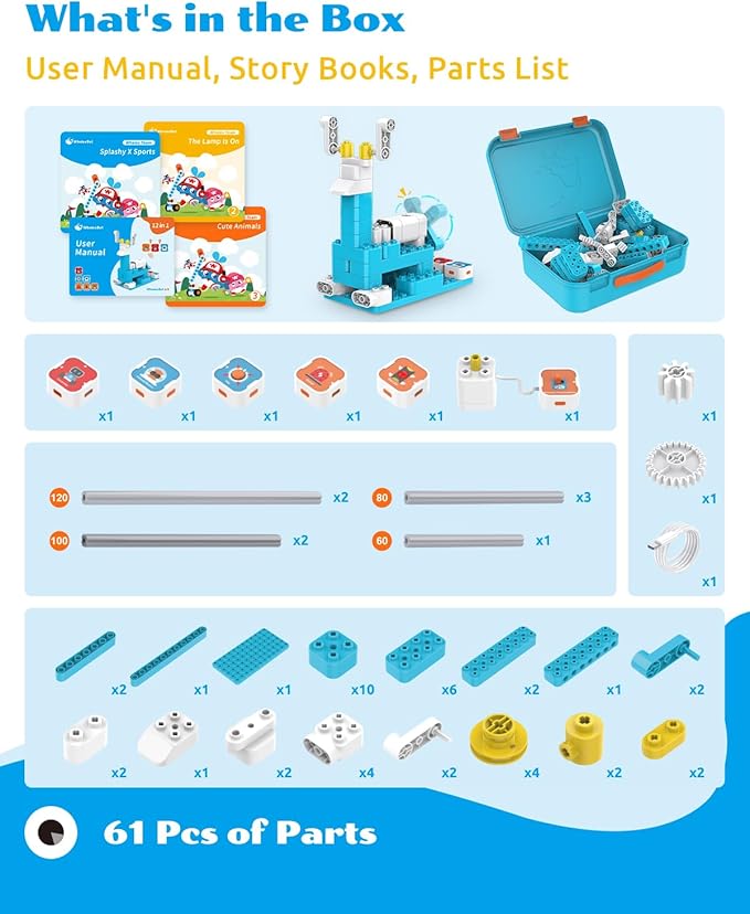 WhalesBot A3 12-in-1 STEM Blocks Coding Robot Kit for Kids, 61-Piece Educational Building Set with Interactive Storytelling, Ideal Toy Gift for Boys & Girls Ages 3-6