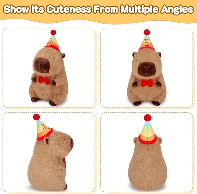 Achwishap Capybara Plush,Cute Plushies Capybara Stuffed Animal,Capybaras Plush Toys,Kawaii Plushie Stuffed Toy with Birthday Hat Plushie Gift for Kids Adults Birthday(Capybara with Birthdays Hat,12”)