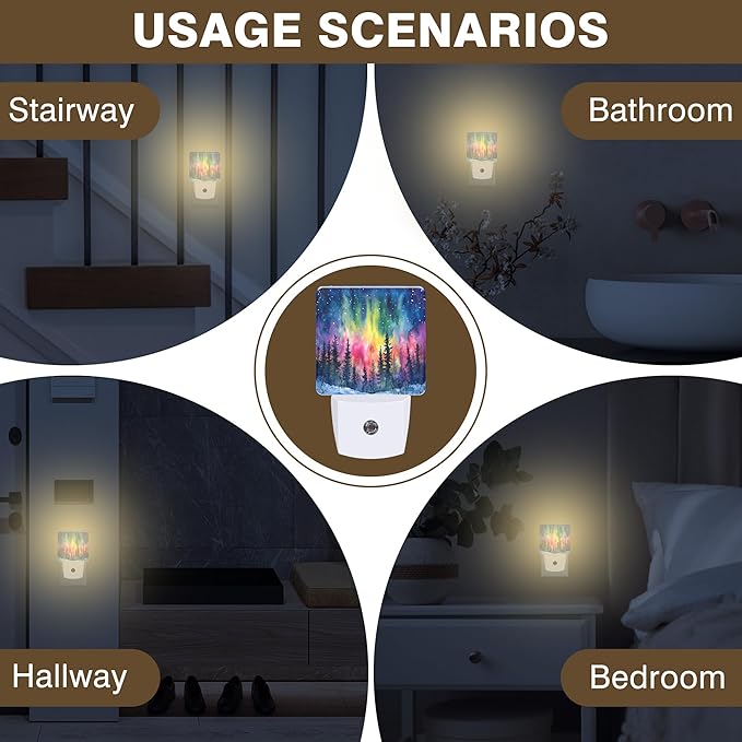 Winter Forest Night Light Northern Lights Night Lights Plug into Wall Smart Dusk to Dawn Sensor 0.5W Energy Efficient Led Lamp for Men Women Bedroom Bathroom Hallway Stairway Decor