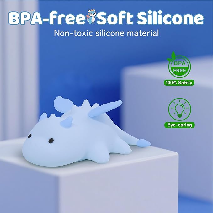 Ammonite Dragon Night Light, Cute Dragon Lamp with 8 Color Lights, Soft Silicone Kids Nursery Nightlight LED Touch Light, Kids Bedroom Decor as Xmas Birthday Gifts