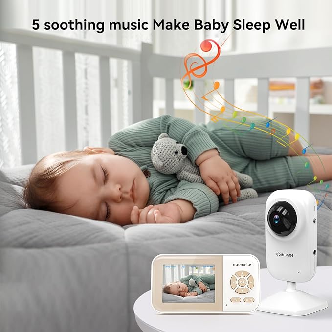 ebemate Video Baby Monitor with Two Camera, 2.8" LCD Screen with 2-Way Talk Cam Monitor and 5 Soothing Lullabies Baby Monitoring EB29-2