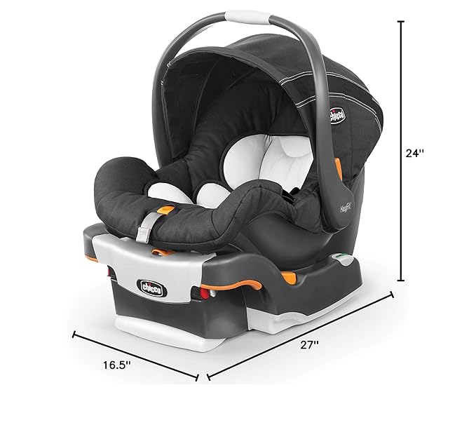 Chicco KeyFit Infant Car Seat and Base, Rear-Facing Seat for Infants 4-22 lbs., Includes Infant Head and Body Support, Compatible with Chicco Strollers, Baby Travel Gear | Encore/Black/Grey