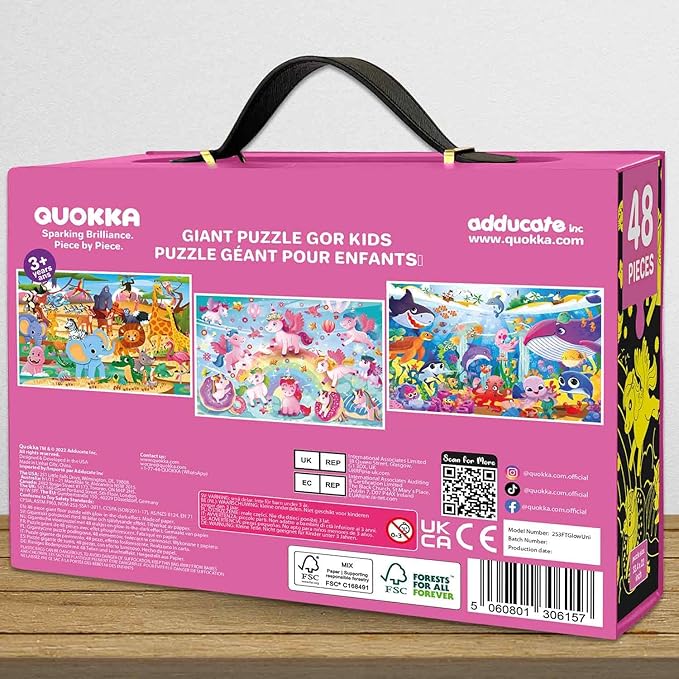 QUOKKA Floor Puzzles for Kids Ages 4–8 – 2x3 FT Giant Glow in The Dark Jigsaw – 48 Large Pieces – Magical Fantasy Unicorn Scene – Montessori Toy with Gift Box – Fun Learning Activity