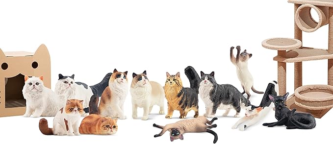 12PCS Realistic Cat Figurines, Plastic Cat Figure, Cat Cake Topper Kitten Toy Halloween Christmas Birthday Gift for Kids and Children