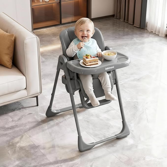 4 in 1 High Chairs for Babies and Toddlers, Foldable Baby High Chairs, Feeding and Eating Seat Highchair with 4 Levels of Recline and 7 Levels of Height Adjustment, Starry Gray