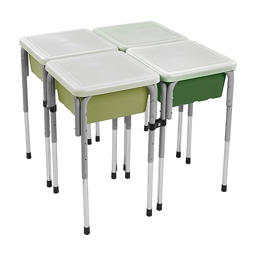 ECR4Kids 4-Station Sand and Water Adjustable Play Table, Sensory Bins, Fern Green/Hunter Green
