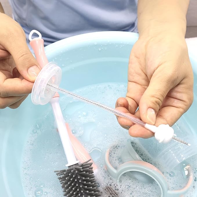 Silicone Cleaning Brush, 12" Long Handle Water Bottle Cleaner for Baby, Sports, Vase, Glassware, and Smaller Diameter Openings