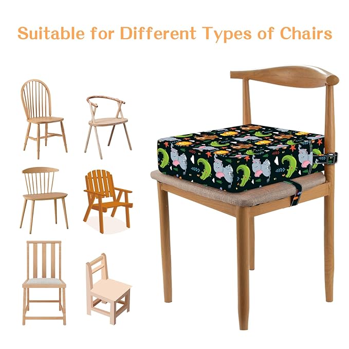 Toddler Booster Seat for Dining Table, Stronger Support Non-Slip Bottom Double Safe Straps Booster Seat Dining Toddler, Portable Travel Increasing Cushion (Black)
