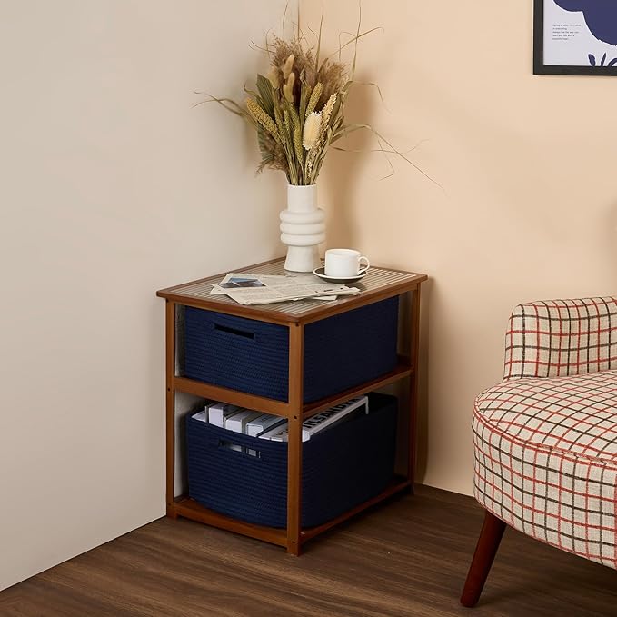 Large Storage Baskets for Shelves, Closet Organizers Bins for Clothes Blanket Towels, Baby Nursery, Toy Baskets Box, Woven Rope Baskets, 17 x 13 x 7.5”, 2 Packs Navy Blue