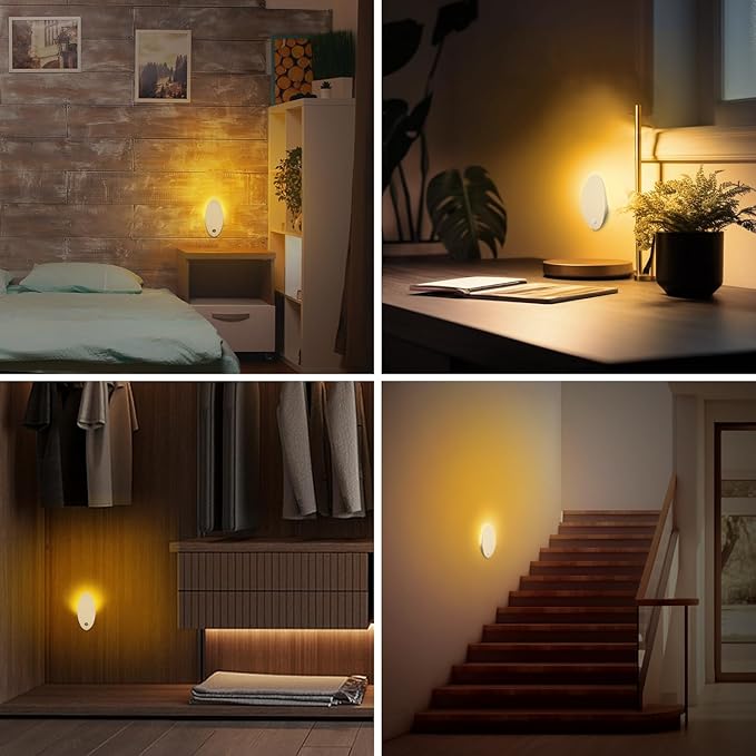 DAYBETTER Night Light for Kids - Baby Night Light Warm White 3000K with USB Rechargeable Battery Operated Cordless Motion Sensor Lamp Indoor LED for Bedroom Hallway Stair(2 Pack)