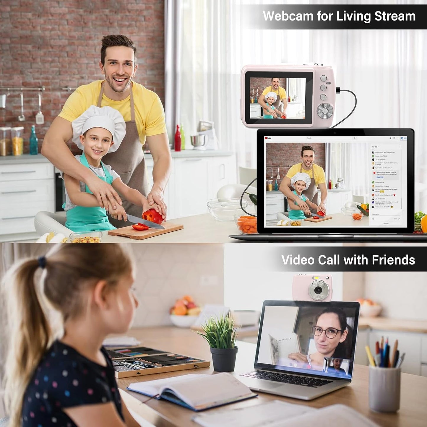 Digital Camera for 50MP FHD 1080P, Digital Point and Shoot Camera with 16X Zoom Anti Shake, Indoor&Outdoor Travel Compact Small Camera Gift for Boys Girls Kids Camera with 32GB Card, Pink