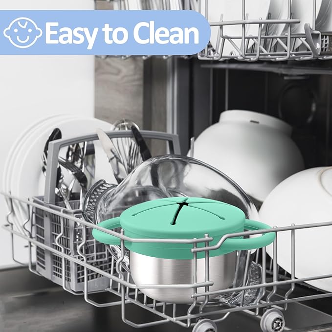 BUSOHA 2 Pack Stainless Steel Toddler Snack Cups - 9 OZ Spill-Proof Baby Snack Containers with Silicone Catcher and Lid Travel Snack Containers for Kids Food Grade Silicone Dishwasher Safe