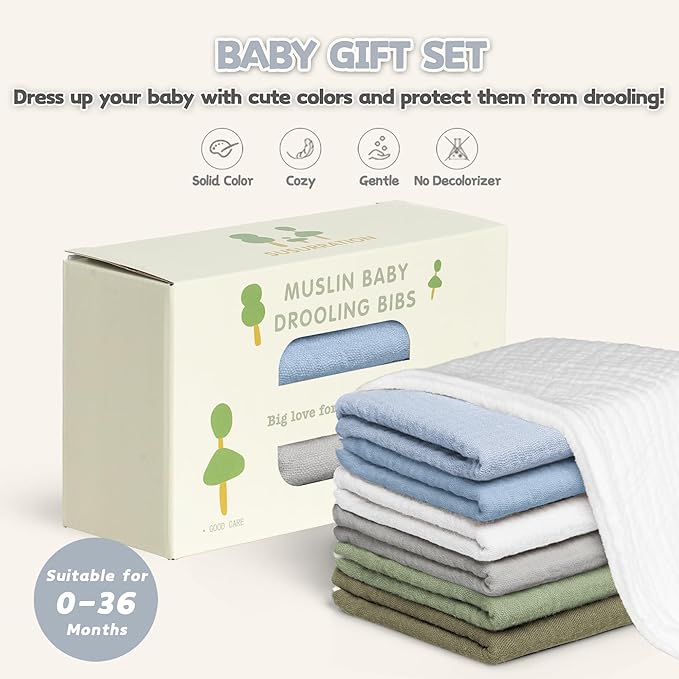 Susurration Muslin Baby Drool Bibs 6Pack Soft Triangular Adjustable Baby Bandana Bibs for Unisex Baby Girls & Boys