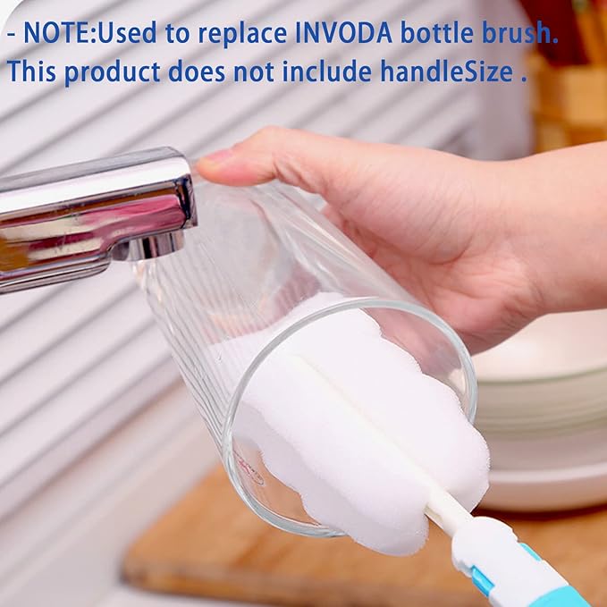 Bottle Brush Sponge Replacement Heads 8 Pack Durable Soft Sponge Brush Heads Environmental Protection Cup Cleaning Refill Heads Without Handle (Brush Heads 8PCS)