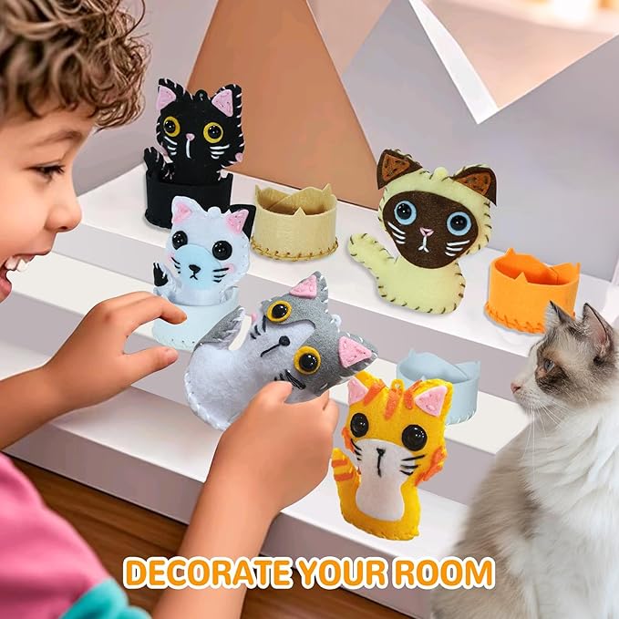 IROLEHOME Cat Sewing Kit for Kids Ages 6-12, Stuffed Animal Kitty Cat Craft Kit for Girls Educational Kitty Toy as Birthday Gift
