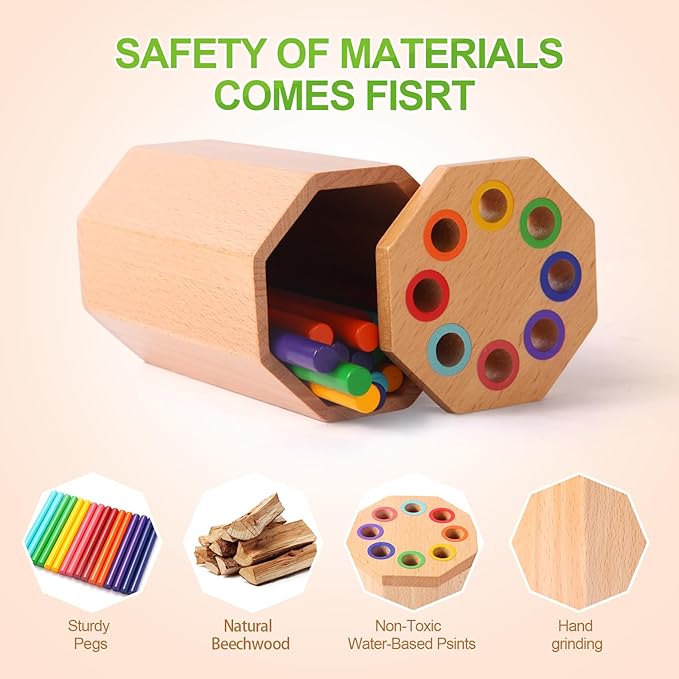 Montessori Toys for 1-3 Year Old: Wooden Learning Color Sorting Sticks Toys for Toddlers Age 1 2 3, Educational Fine Motor Developmental Sensory Matching Game Activities, 12 18 24 Month Kid Boy Girl