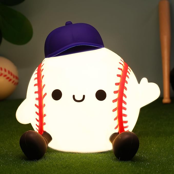 Baseball Night Light, Dimmable Silicone Touch Lamp with USB Rechargeable Soft Glow Bedside Lamp for Boys Bedroom Decor, Baseball Gifts for Boys Sport Fans Birthday Xmas