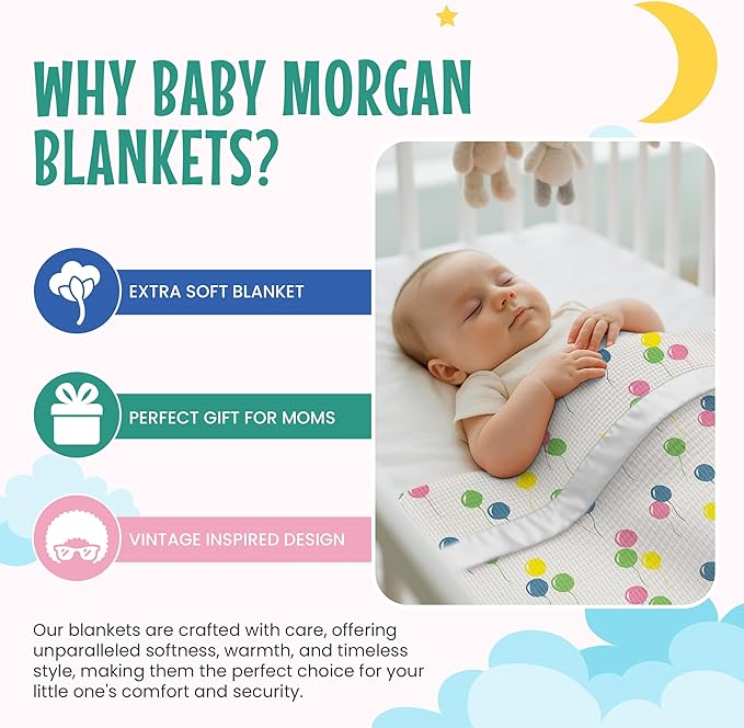 Blankets - Thermal Waffle Warm Baby Blanket for Crib - Soft and Cozy Baby Crib Blanket for Nursery, Stroller, or Naptime Comfort - Ideal Shower Gift - Ballon Pattern, Nylon Trim(36" x 50")