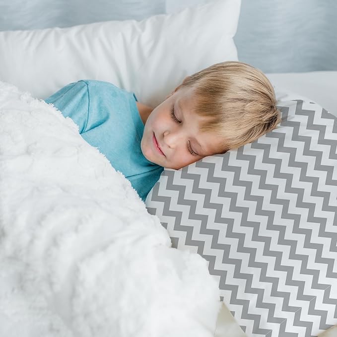 Little Sleepy Head Toddler Pillow with Pillowcase 13x18 - Kids Pillow for Sleeping - Better Neck Support Ergonomic Pillow and Toddler Pillowcase - Best Pillows for Kids (Chevron Gray)