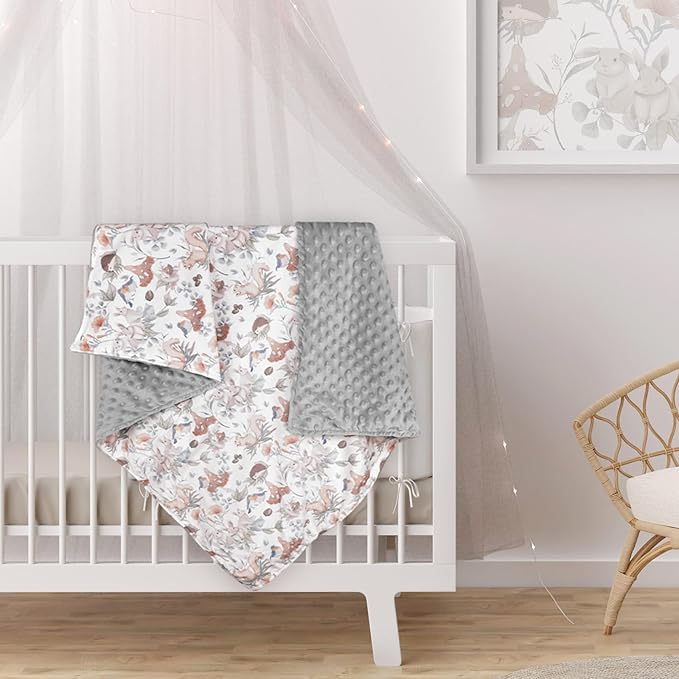 Baby Blankets for Girls Super Soft Minky Toddler Blanket 30x40 Inches, Double Layer, Dotted Backing, Floral Baby Crib Blanket for Nursery, Baby Car Seat, Pet, Mushroom