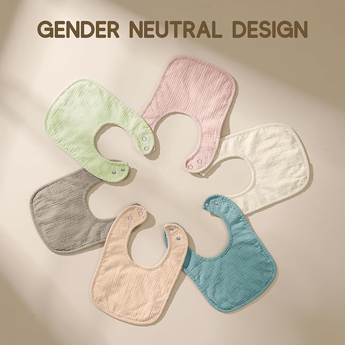 AMAWMW Muslin Baby Bibs for Unisex Boys Girls 6Pack Baby Bandana Drool Bibs Adjustable Newborn Bib for Drooling & Teething