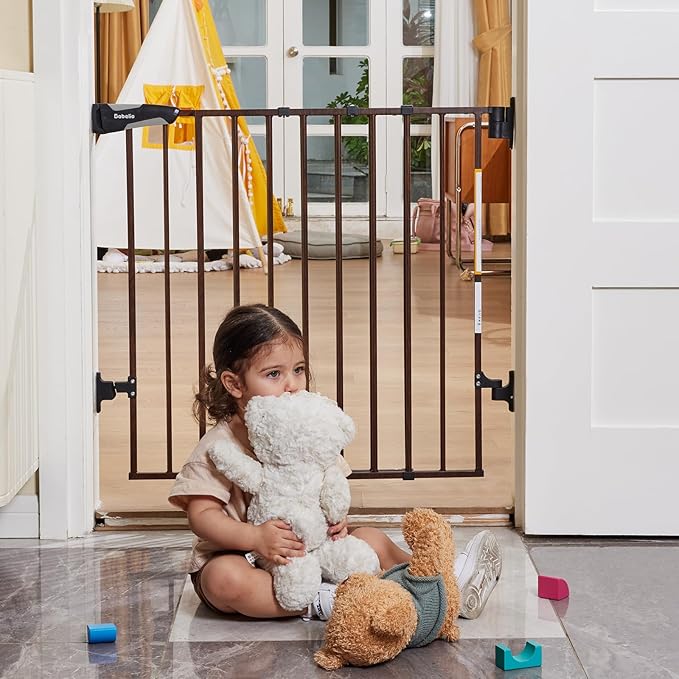 Babelio Baby Gate for Stairs & Doorways, 26-43" W 28" H No Bottom Bar| Easy Installation| One-Handed Operation| Auto-Close| Hardware Mount (Drill Needed) Safety Dog/Pet Gate (Black Wood Pattern)