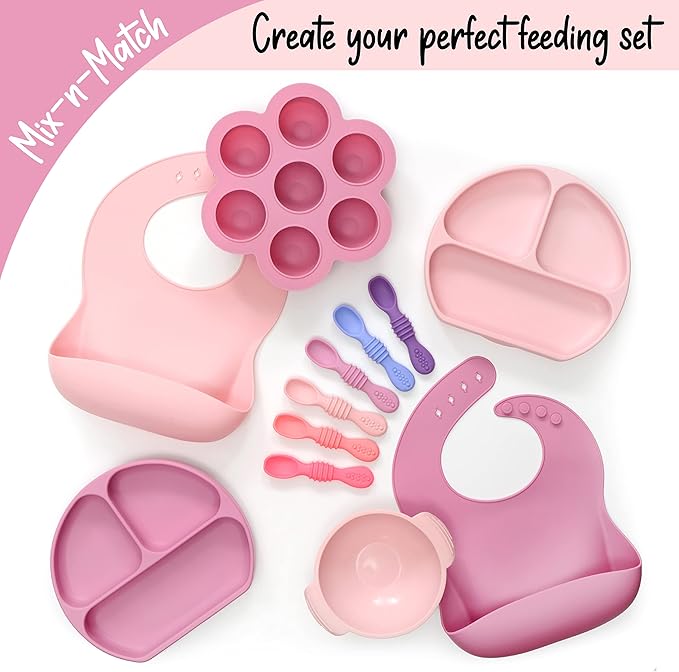 PrimaStella Silicone Chew Spoon Set for Babies and Toddlers - Safety Tested - BPA Free - Microwave, Dishwasher and Freezer Safe - Rosy Shades