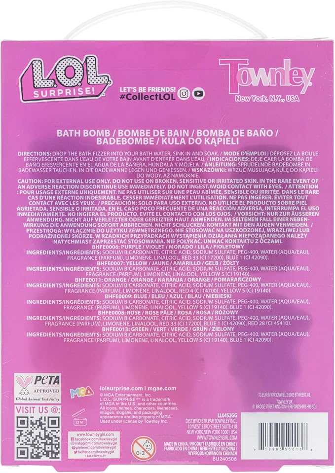 L.O.L. Surprise! 6 Piece Bath Bombs for Kids, Bubble Gum Scented, Bath Toys for Kids, Ages 3+, by Townley Girl